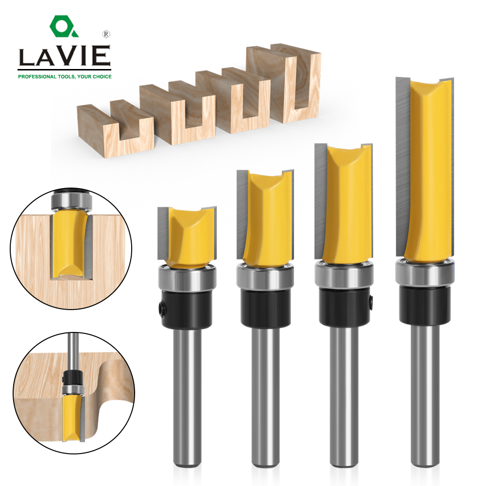 1/4-Inch Shank Bearing Guided Pattern Router Bit - Woodworking Edge Trimming Tool with Double-Edged Straight Cutter