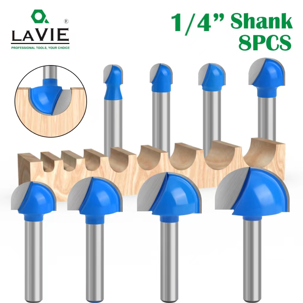 8pcs 6mm 1/4 Shank Ball Nose Router Bit set Round Milling Cutter for Wood CNC Radius Core Box Solid Carbide Tools