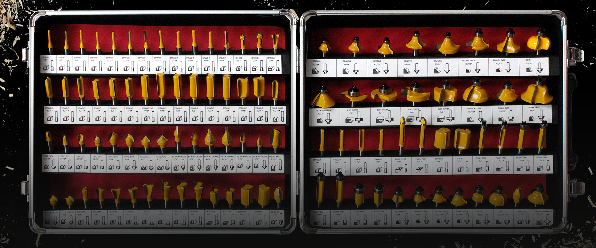 Comprehensive router bit collection for professional woodworking applications