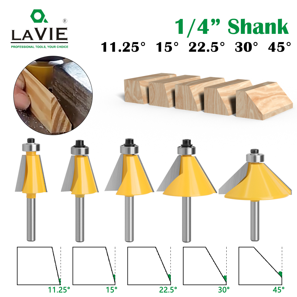  Chamfer Router Bits 11.25/15/22.5/30/45 Degree 