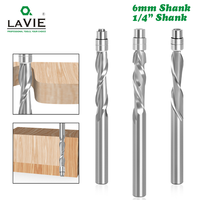 3PCS 1/4 shank solid alloy trimming cutter, double helix cutter, end mill, tungsten carbide hardwood milling cutter