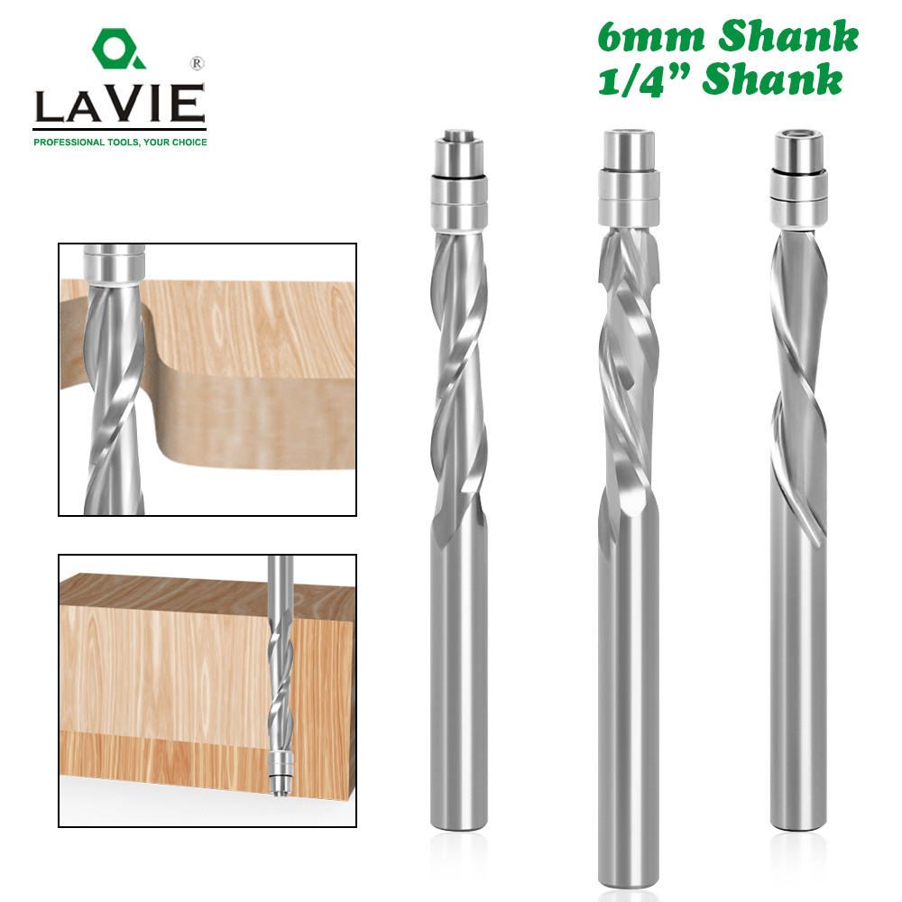 3PCS 1/4 shank solid alloy trimming cutter, double helix cutter, end mill, tungsten carbide hardwood milling cutter