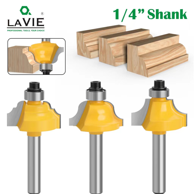 3pcs 1/4 Shank Wood Router Bits Set Beading Bit Roman Ogee Bit With Bearing Double Flutes Woodworking Tools Tungsten Carbide 062