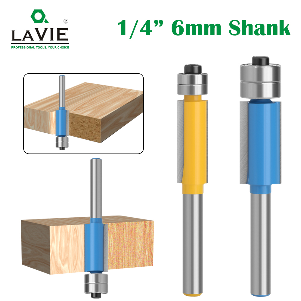 6mm 1/4 shank Blade Flush Trim Router Bit With Bearing For Wood Template Pattern Bit Tungsten Carbide Milling Cutter