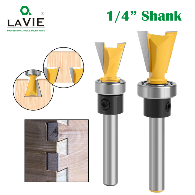 2pcs 1/4 Inch Shank Dovetail Joint Router Bits with Bearing Guide Dovetail Jig Bit Woodworking Milling Cutter