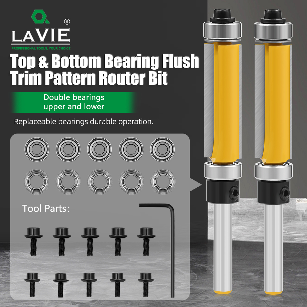 Top & Bottom Bearing Flush Trim Router Bits 12pcs Set