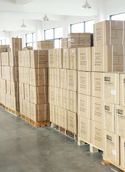 Organized warehouse storage of cutting tools ready for shipping