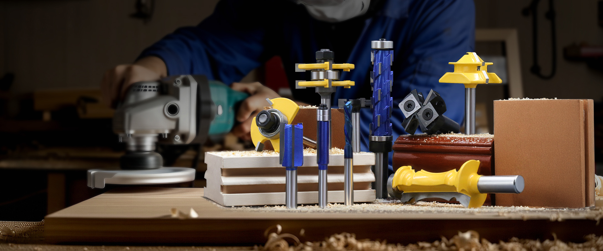 Professional router bits and milling cutters collection display