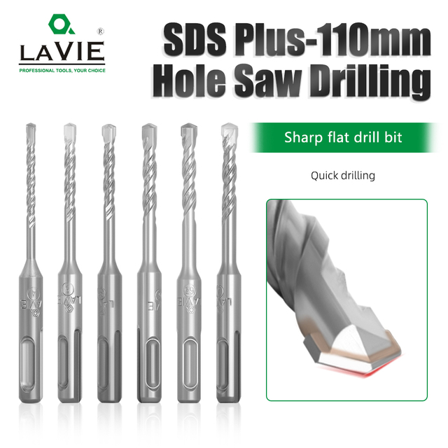 LAVIE Carbide Tip SDS Plus Flat/Cross Tip Hammer Drill Bits for Masonry Concrete Rock