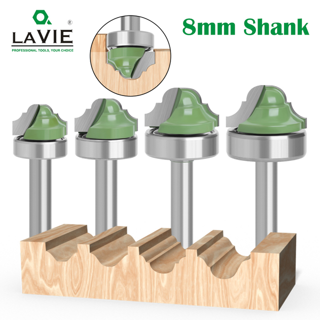 4pcs Set 8mm Shank Router Bit Bearing Double Roman Ogee Edging Milling Cutter For Wood Woodwork Line Knife Hobbing