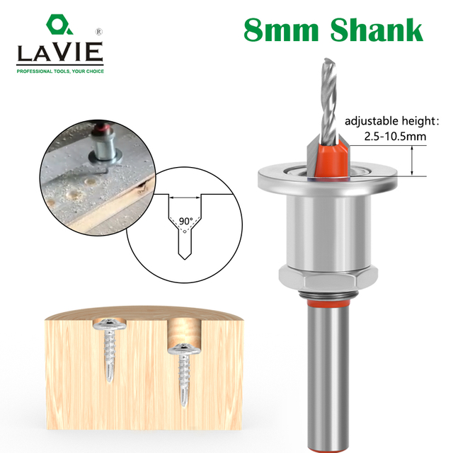 Countersink Drill Bit Set for Wood Adjustable with Stop Screw Hole for Woodworking